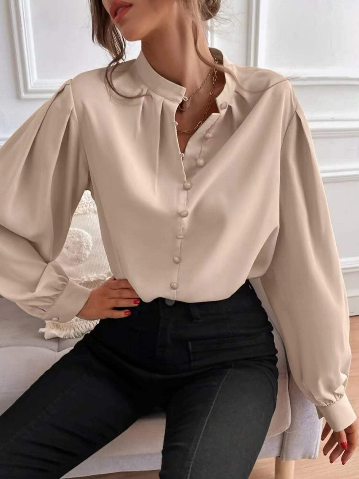 Women's Long-sleeved Single-row Button Loose Top