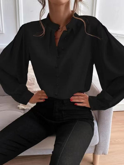Women's Long-sleeved Single-row Button Loose Top